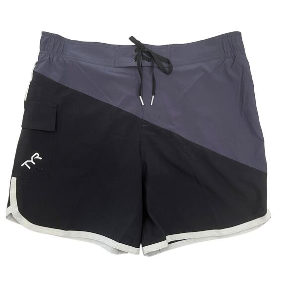 TYR Mens Bulldog Diagnonal Splice Board Shorts Swim - Black Grey Size 2XL - $40 - Picture 1 of 8